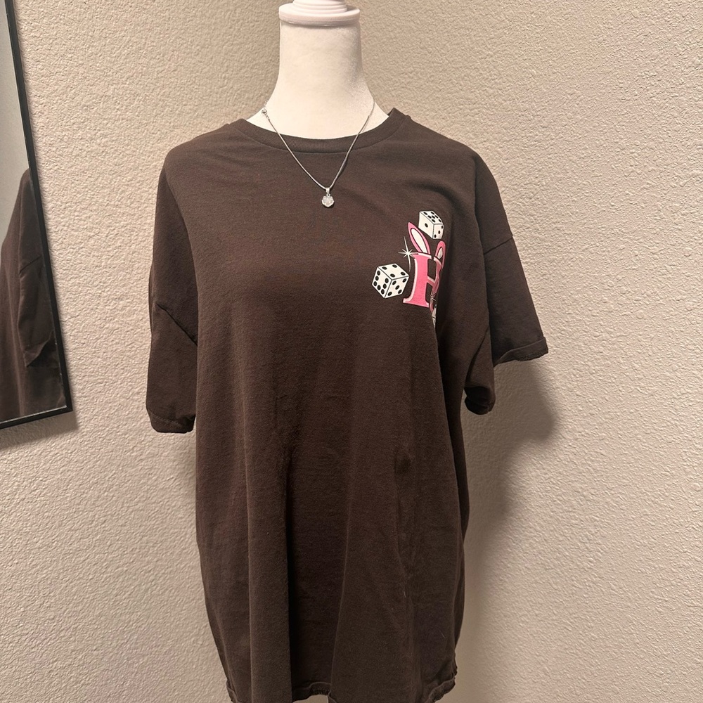 HUF Brown Short Sleeve Tee with Pink Graphic